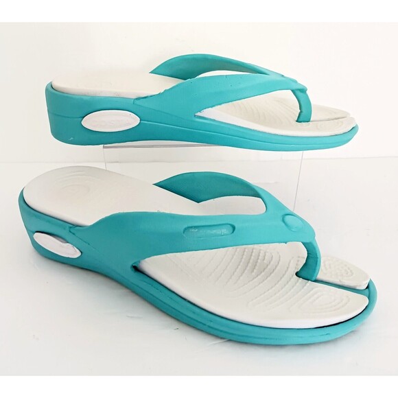 Costa Ortho Low Wedge Comfort Thong Sandal Teal/White Sz 41 US 10 - Picture 1 of 6